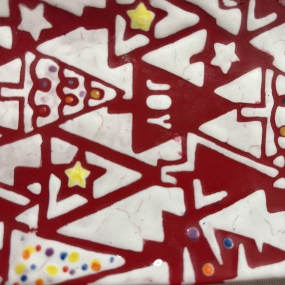 Candy Dish Made in Italy Rectangle Christmas Tree Pattern Red Bright Stars READ - Picture 7 of 10